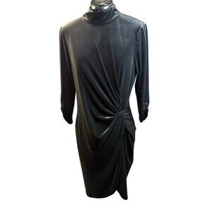 Alex Marie black velvet evening cocktail dress faux wrap drape knee length Sz 10